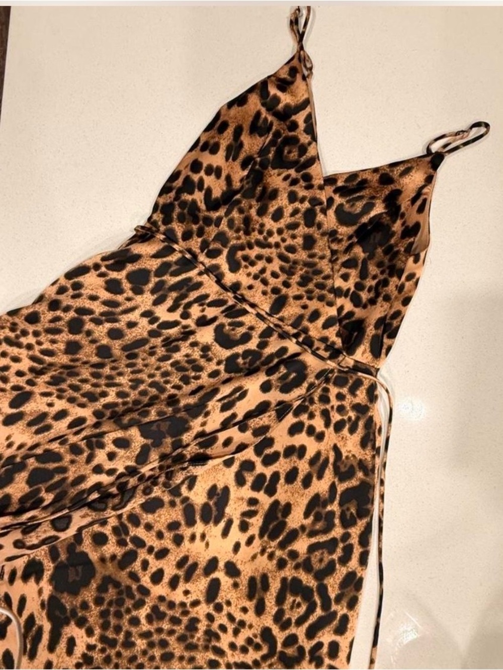 Lulus Mischievous Me Leopard Print Satin Maxi Dress L Faux Wrap Tie Back L - Picture 6 of 17